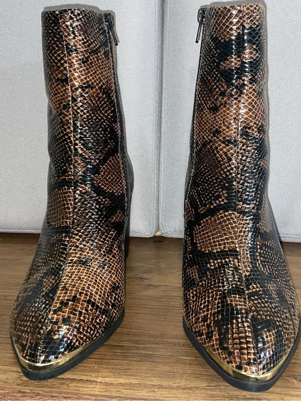 ASOS Snake Skin Print Chelsea Zip Boot w/ Gold Toe Accent